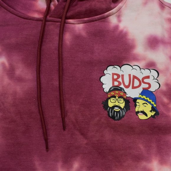 Cheech & Chong Mens Buds Graphic Red Wash Tie Dye Hoodie New - Picture 3 of 5